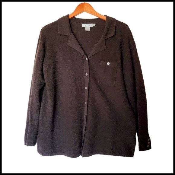 Tweeds Women's Brown 100% Merino Wool Long Sleeve Cardigan Shaket M Medium Jacke - Picture 1 of 16